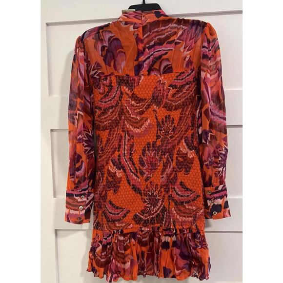 $255 NWT Farm Rio Chevron Forest Orange Mini Dress Size XS - Picture 5 of 7